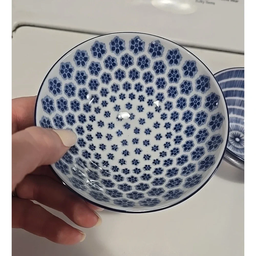 IKEA Entusiasm Blue White Japanese Inspired Pattern Feldspar‎ Porcelain Bowls